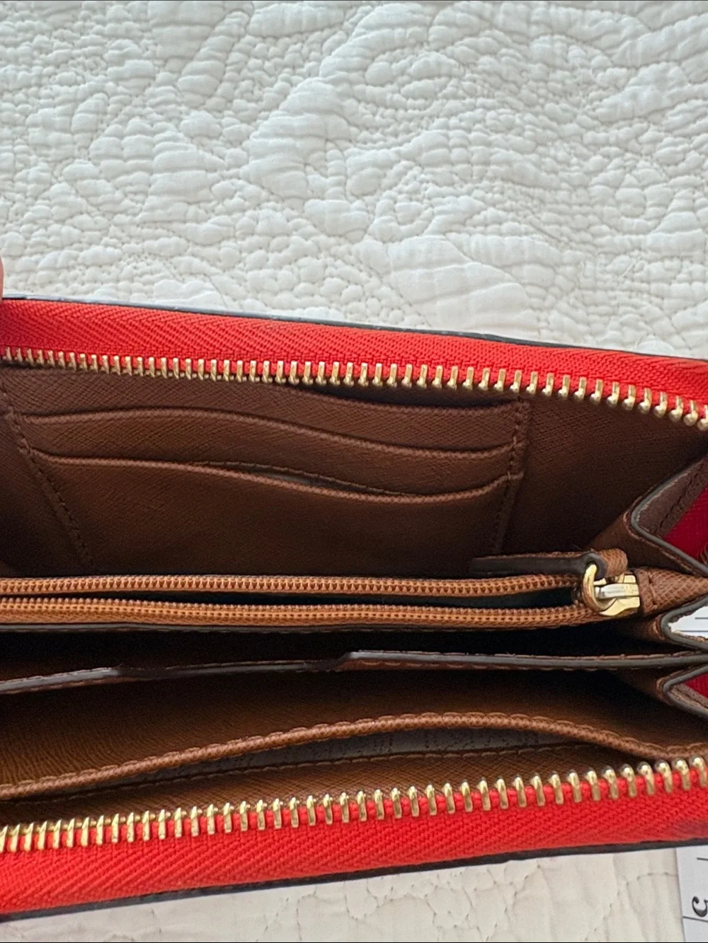 Michael Kors Red and White Colorblock Zip Wallet